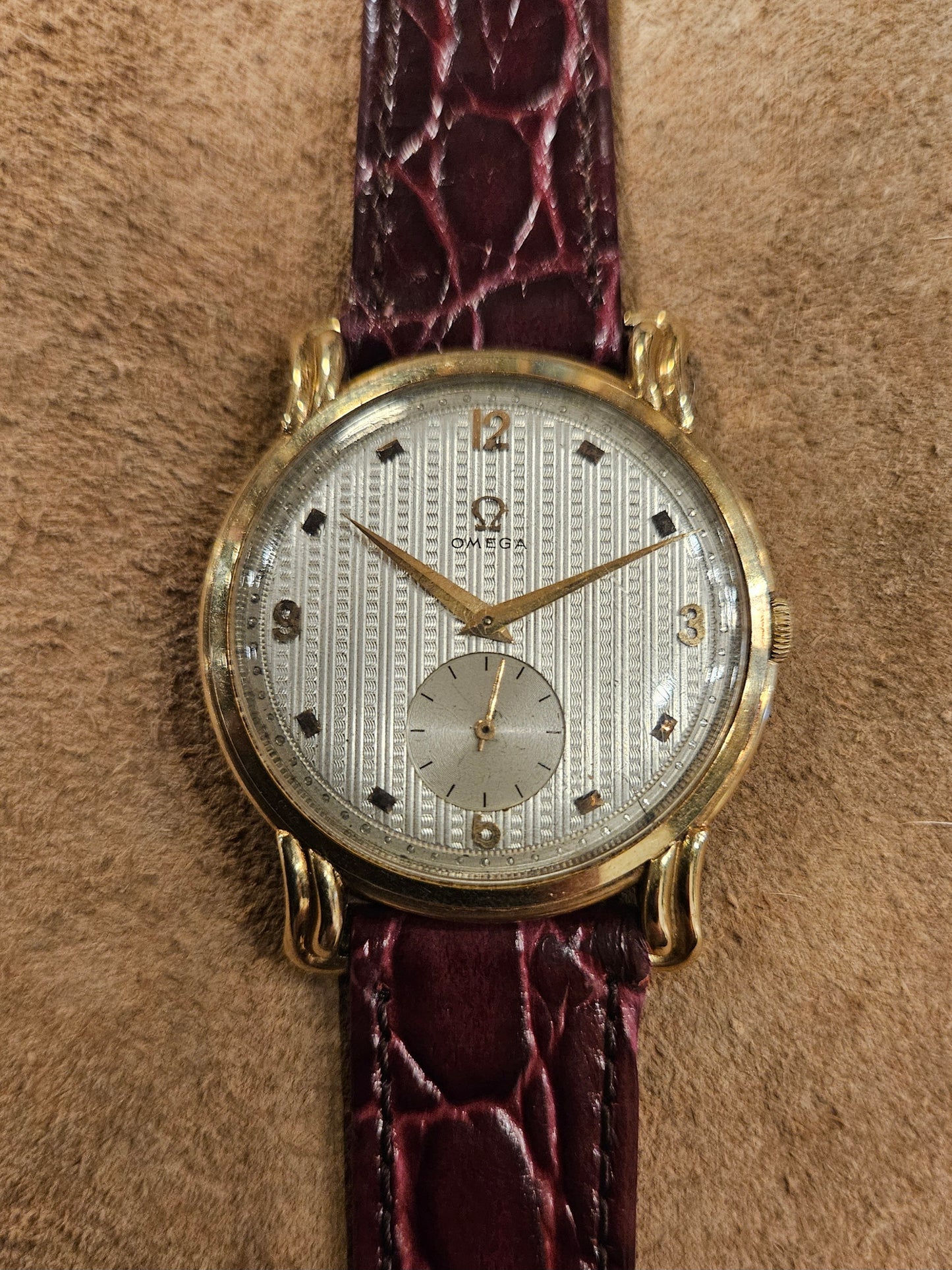 Omega 18kt Oversized Guilloche dial watch from the 1950s