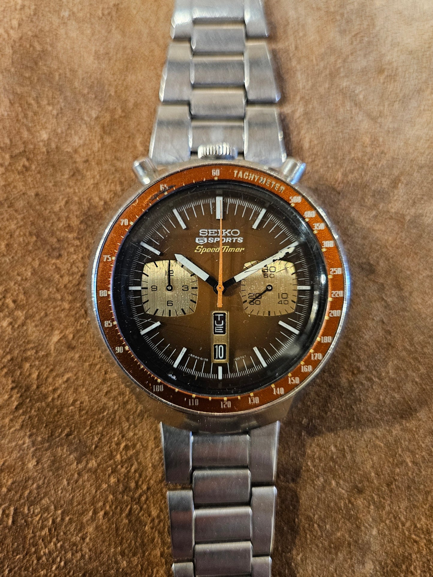 Seiko Bullhead 6138 Speedtimer watch from the 1970s