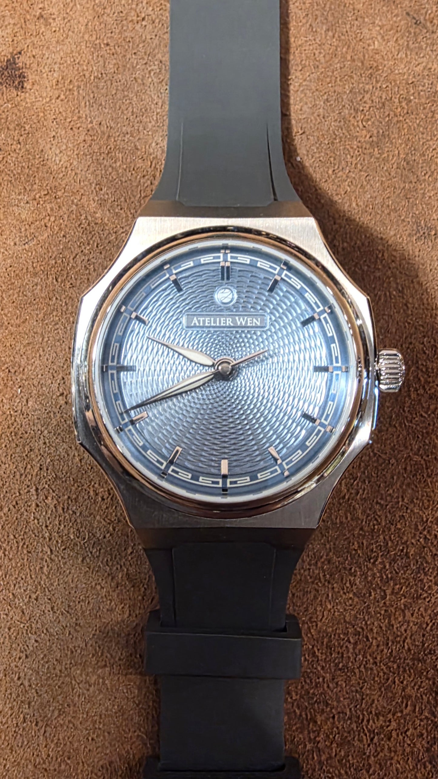 Atelier Wen Perception watch with blue guilloche dial