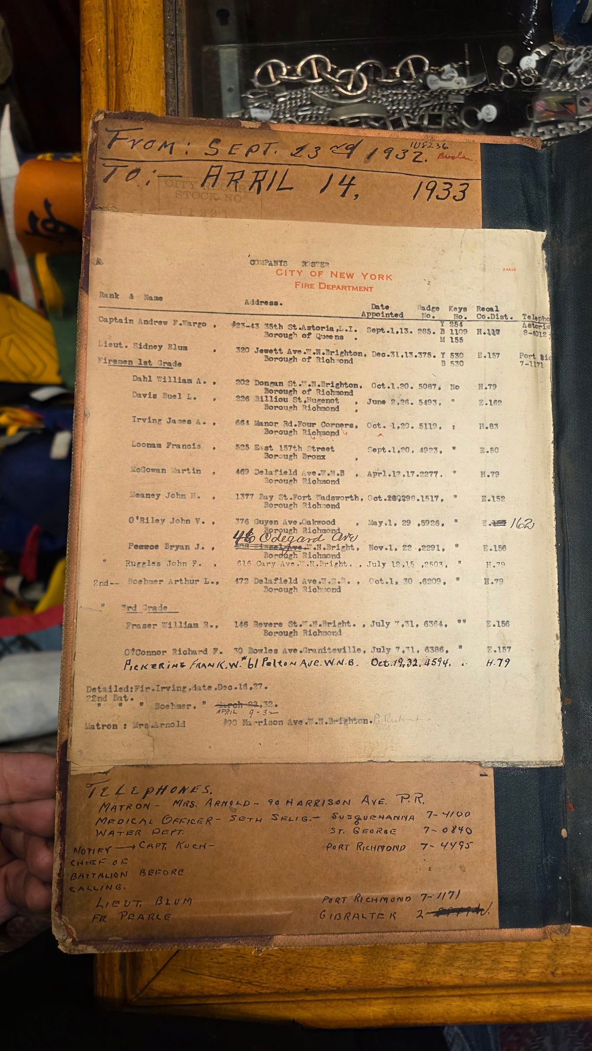 FDNY house watch Journal Hook + Ladder Staten Island 1932 -1933