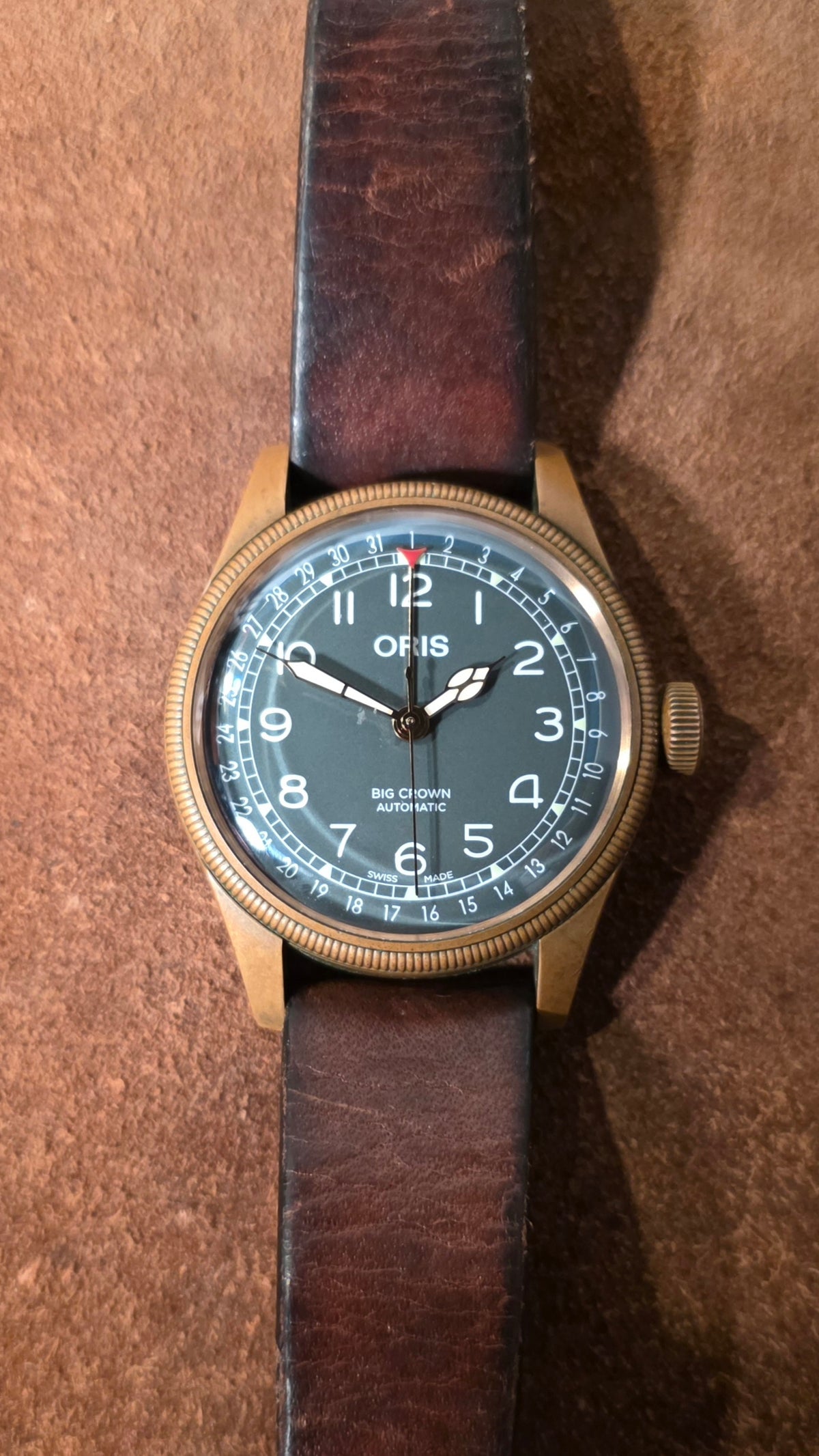 Oris big crown pointer date 80th anniversary edition watch in bronze