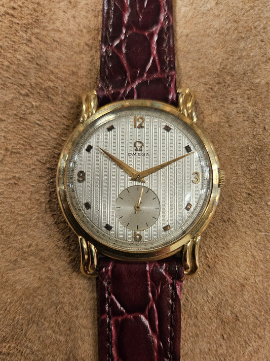 Omega 18kt Oversized Guilloche dial watch from the 1950s
