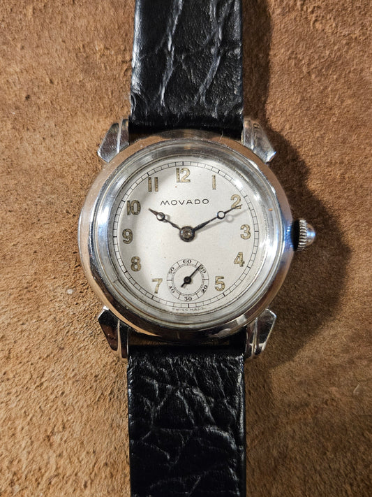 Movado stainless steel tear drop lugs watch from the 1940s