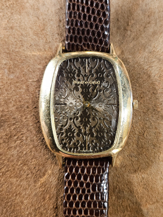Bueche Girod Tonneau shaped 18kt watch from the 1970s