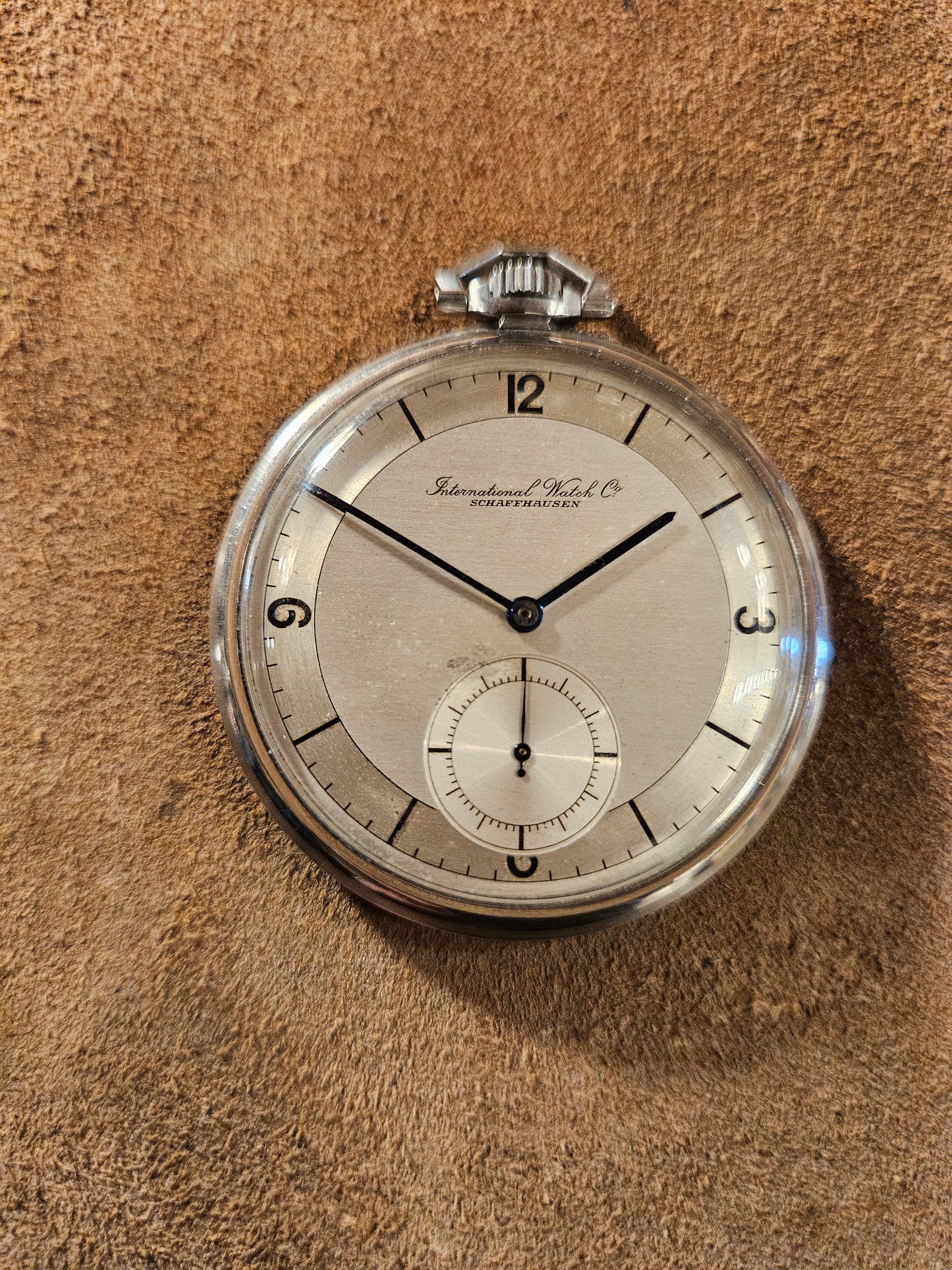 IWC Open face Pocket watch in stainless steel watch from the 1940s.