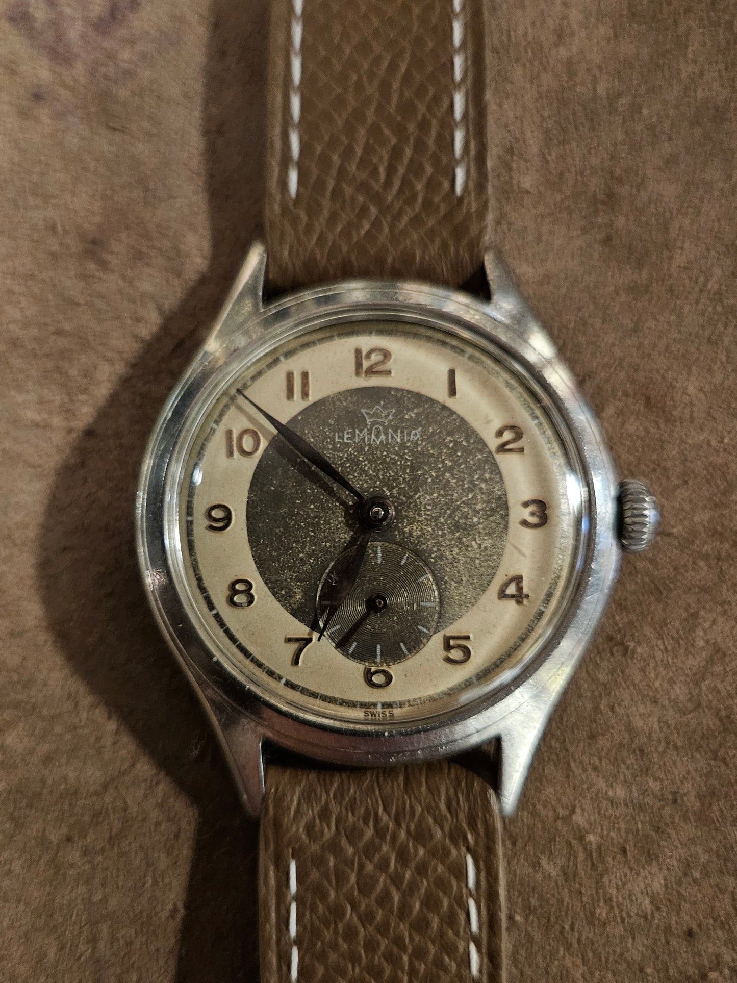 Lemania Tropical dial watch in steel from the early 1960s