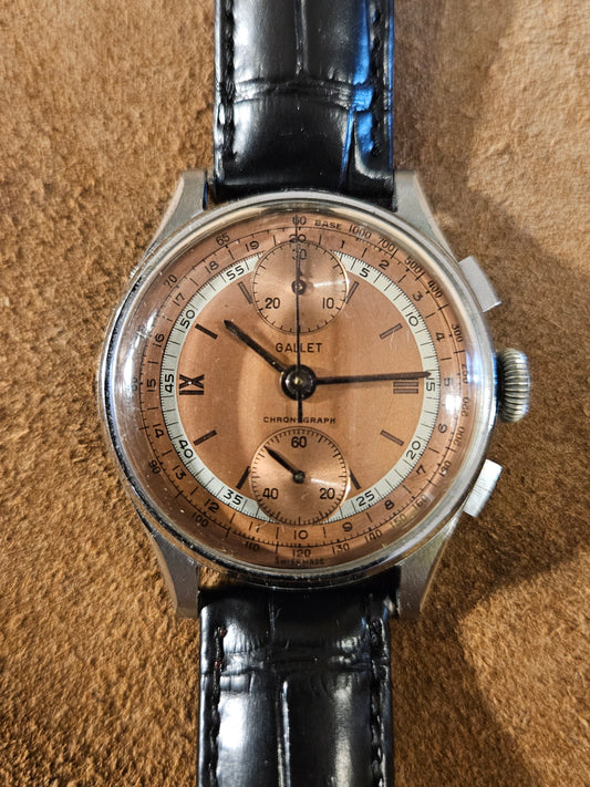 Gallet Chronograph steel watch from the 1940s.
