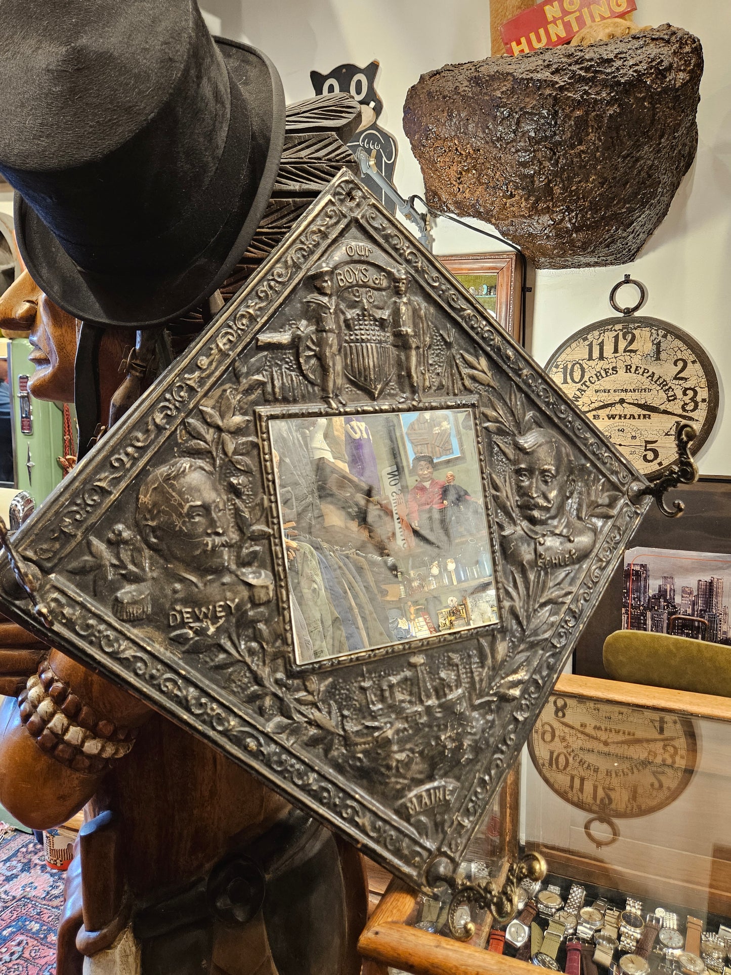 Spanish American War Commermorative Cast Iron Mirror Coat rack