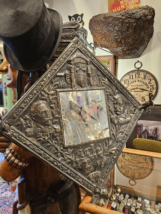 Spanish American War Commermorative Cast Iron Mirror Coat rack