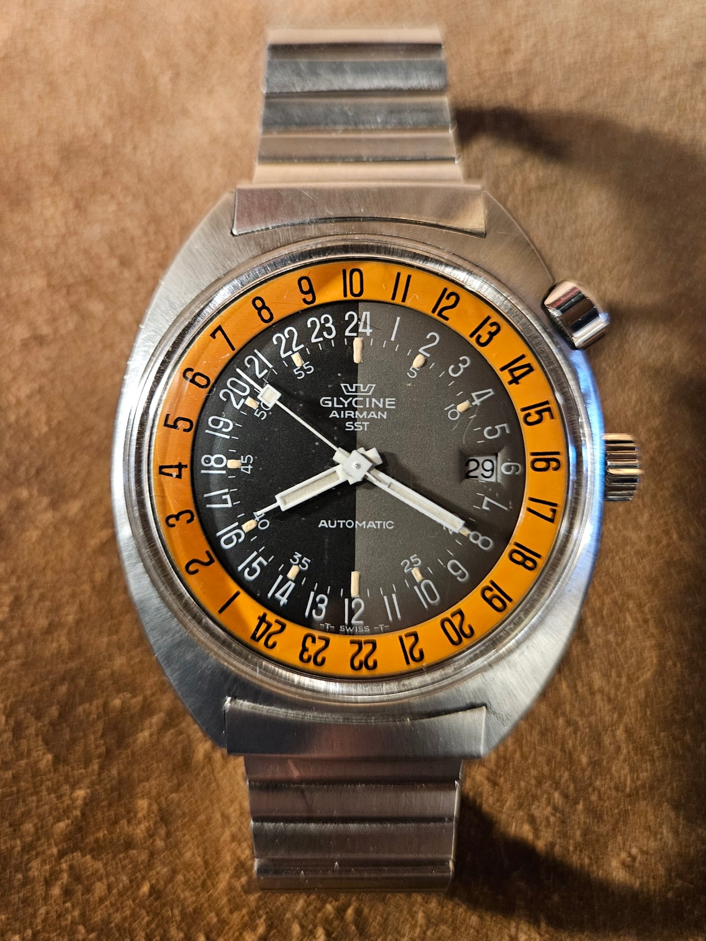 Glycine Pumpkin Airman SST watch from 1973