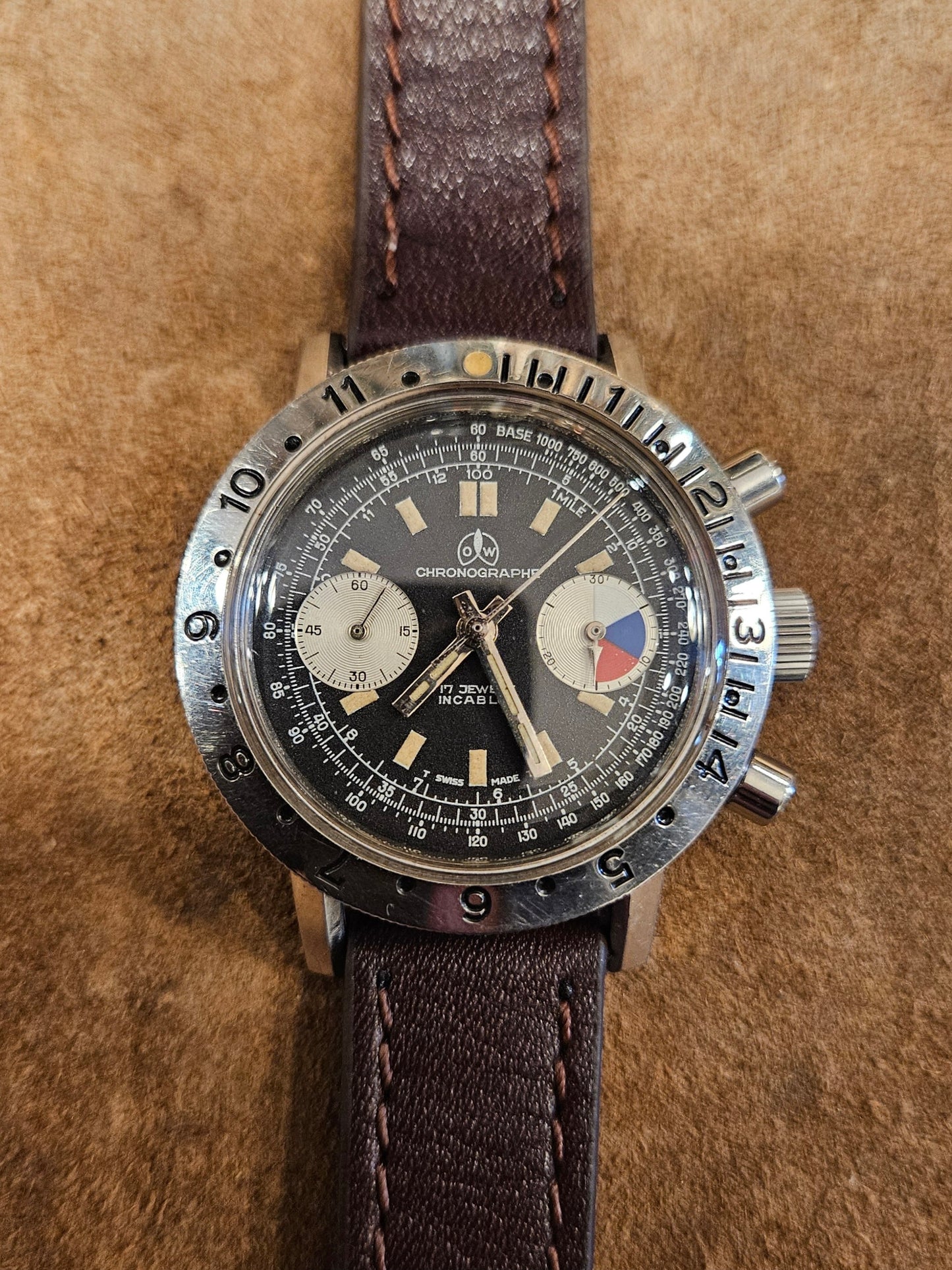 Ollech & Wajs Silver Knight Chronograph watch from 1967