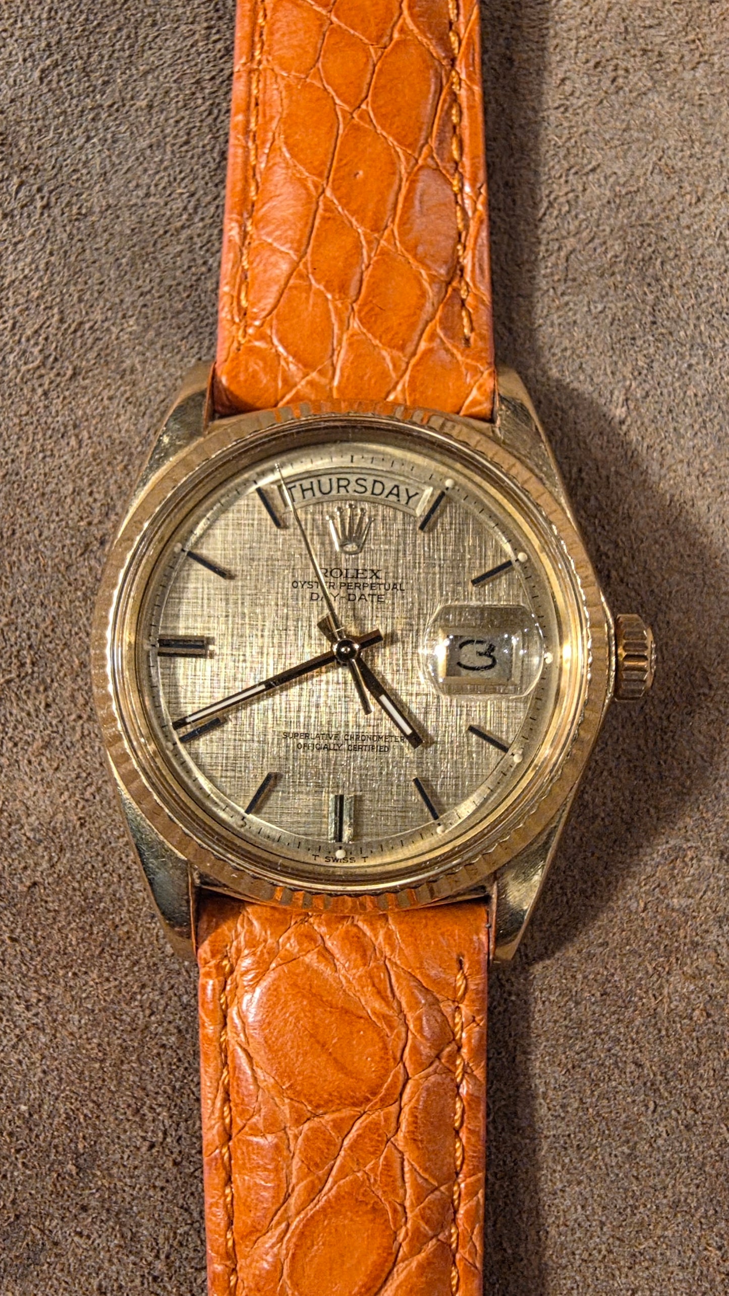 Rolex 1803 Day date linen dial watch from 1972