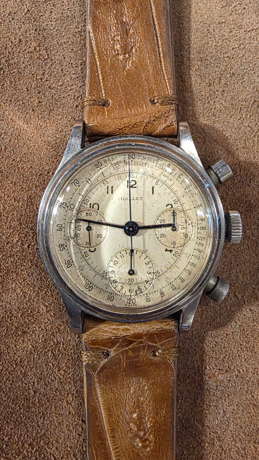Gallet Chronograph in steel from the 1950s.