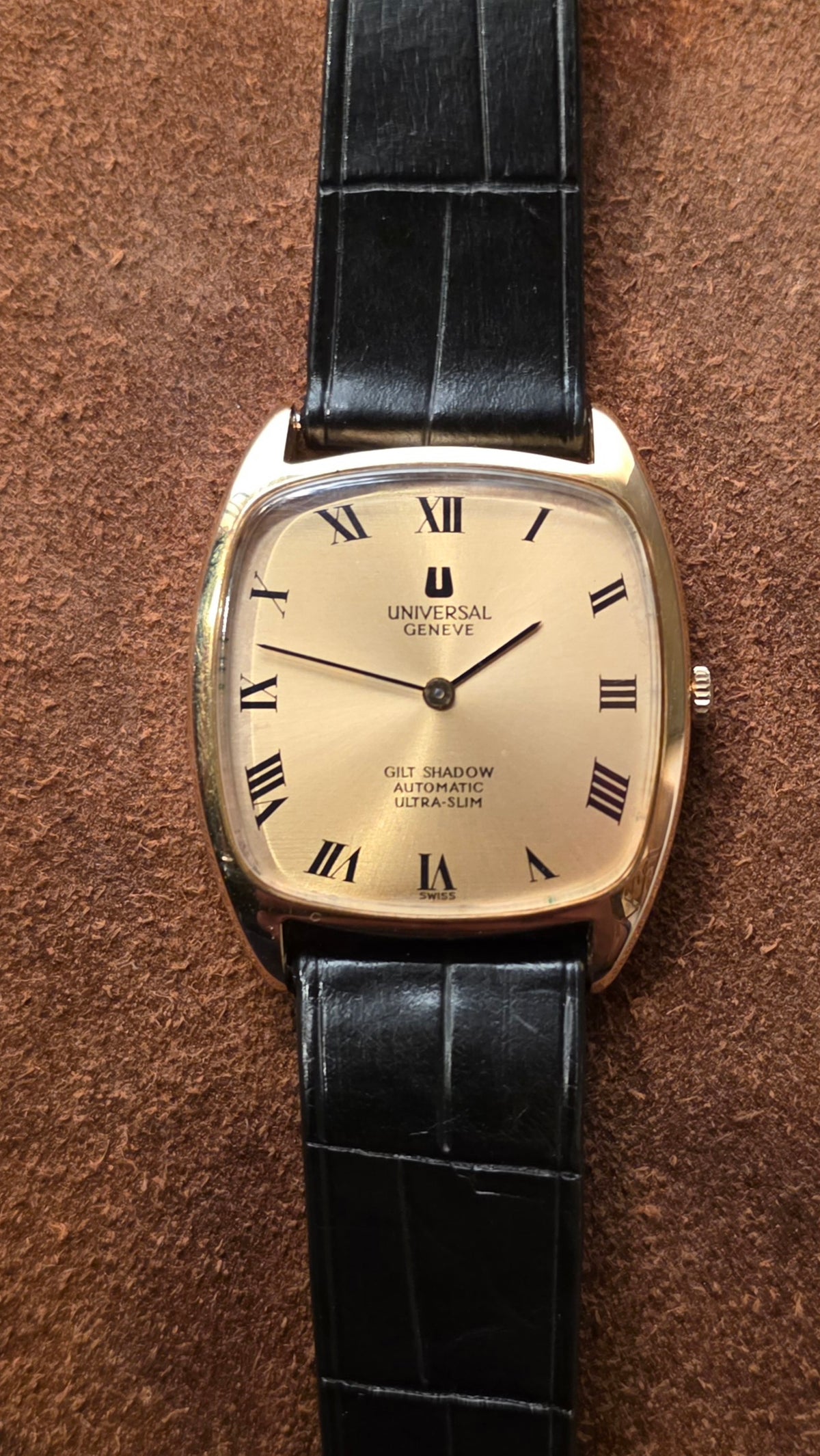 Universal Geneve Gilt Shadow Ultra thin watch from the 1980s