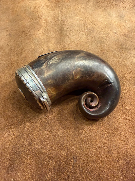 Antique Scottish Silver Mounted Ram Horn Snuff Mull 19th Century