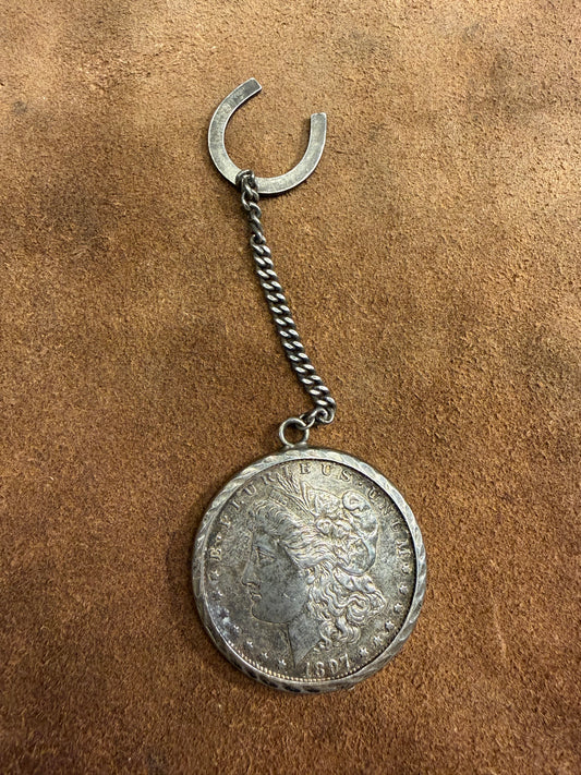 1897 Morgan Silver Dollar Horseshoe Fob and Chain
