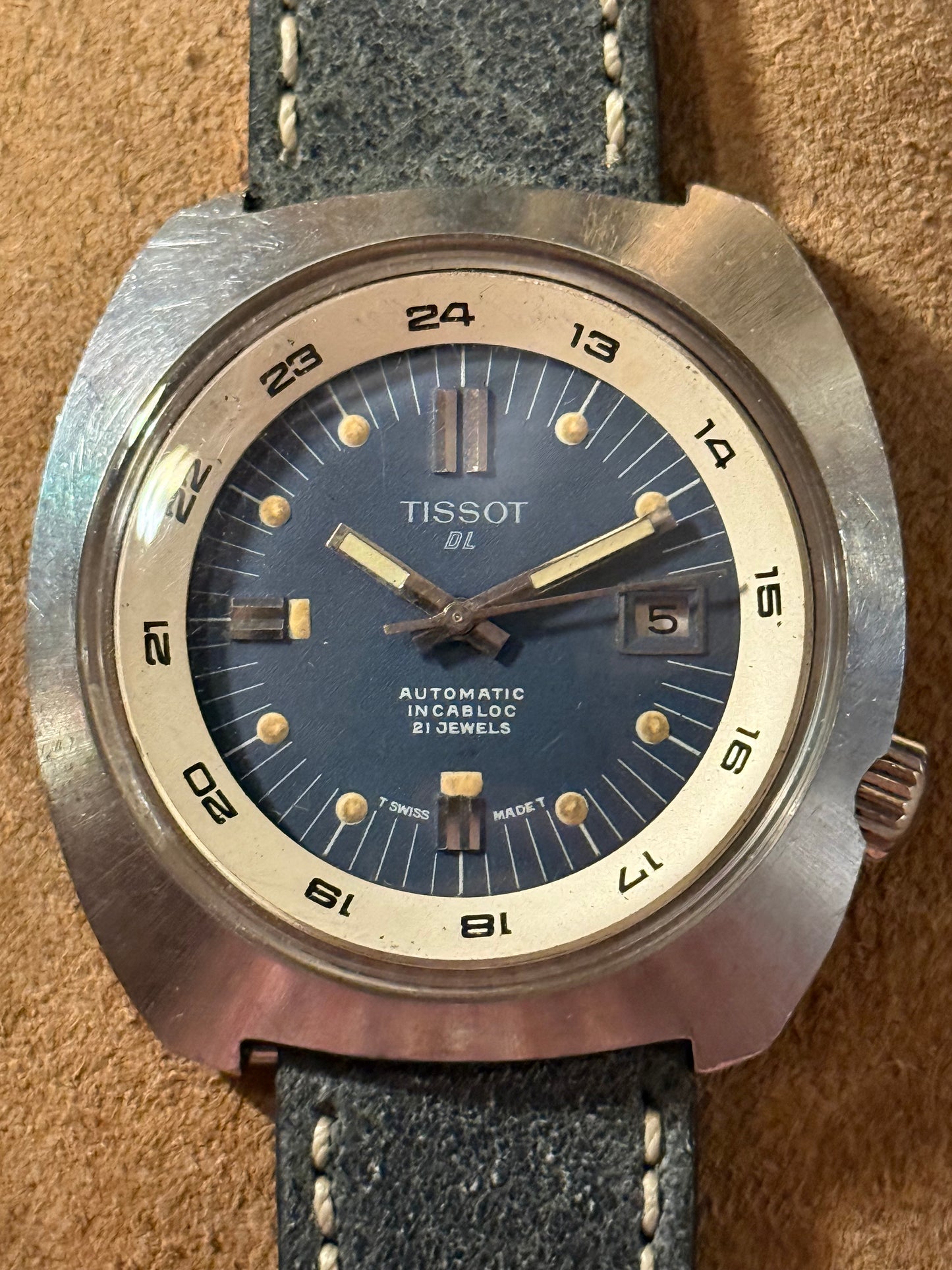 Tissot DL super compressor blue dial steel watch from the 1970s