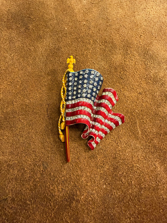 Trifari Patriotic American Flag Enamel and Rhinestone Brooch