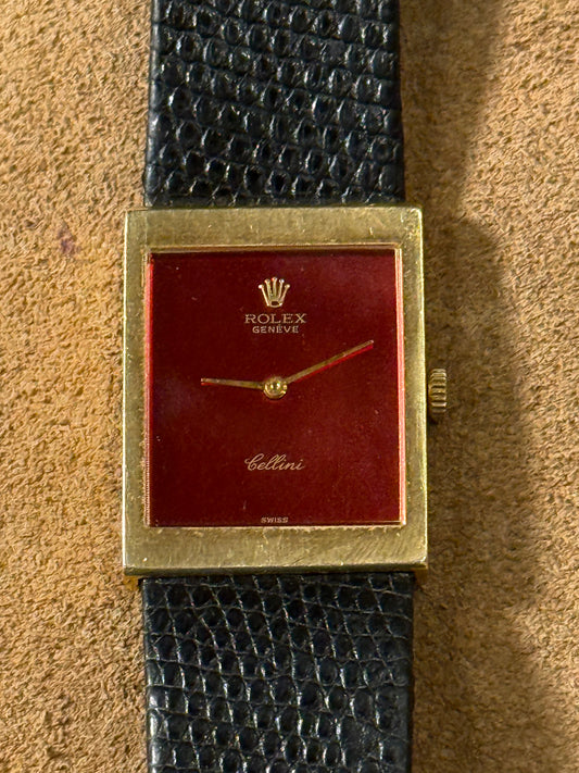 Rolex Cellini 4014 from the 1970s watch with a Burgundy mirror dial.