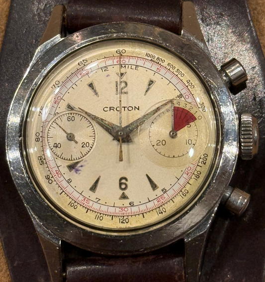 Croton Vintage Chronograph watch in stainless steel from the 1950s.