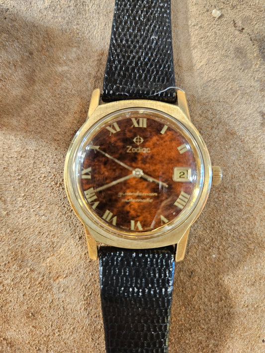 Zodiac Guardsman wooden dial motif watch from the 1970s