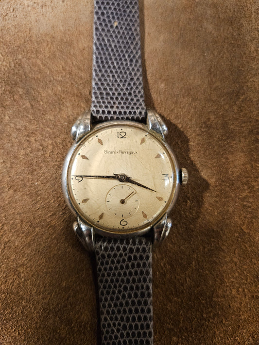 Girard Perregaux Fancy lugs in stainless steel watch from the 1940s